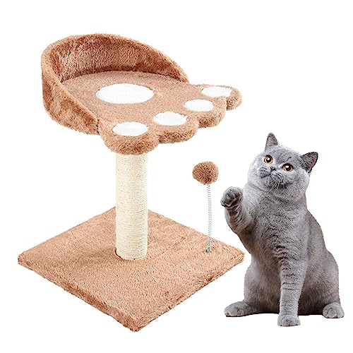 Kratzbaum Katzenbaum Turm für Indoor Katzen mit Natursisal Kratzstämmen und Plüsch Pom Pom-Pom, Kleiner Katzenturm mit Spielzeug, für Kätzchen und Katzen (Braun) von DSOPV