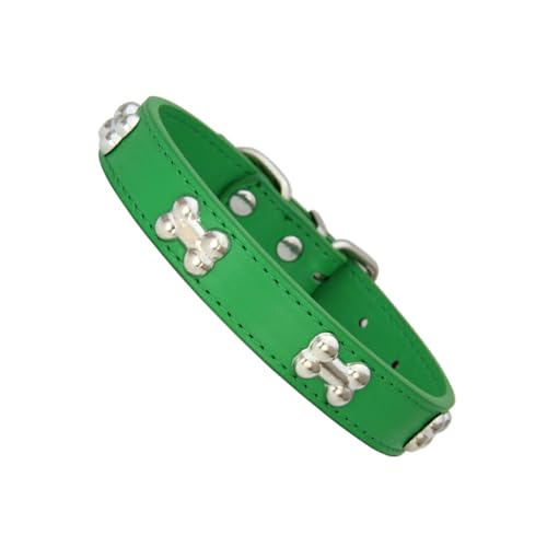 DSOUWEH Stilvolles und langlebiges Hundehalsband, verstellbare Schnallen, leicht zu reinigen, knochenförmiges Hundehalsband, PU Halsband für Hunde, Hundehalsbänder, Grün, S von DSOUWEH