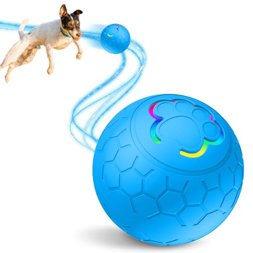 DSXVJHD Interaktives Hundeballspielzeug, intelligenter hüpfender Hundeball, aktiver automatischer rollender Ballwerfer für Hunde, elektronisches bewegliches Hüpfspielzeug (Blau) von DSXVJHD