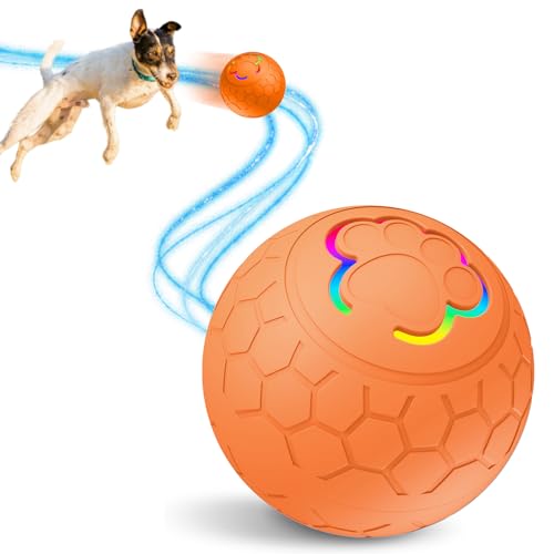 DSXVJHD Interaktives Hundeballspielzeug, intelligenter hüpfender Hundewerfer, aktiver automatischer rollender Ballwerfer für Hunde, elektronisches bewegliches Hüpfspielzeug (Orange) von DSXVJHD
