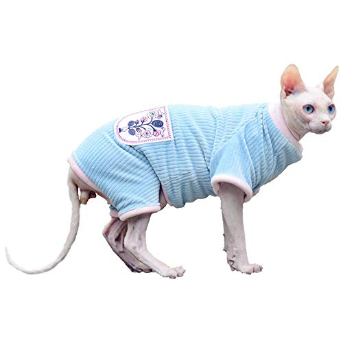 DSYRH Sphinx Katzenkleidung haarlose Katze Herbst und Winter warme Kleidung doppelseitig Plus Fleece vierbeinige Kleidung, XL, blau von DSYRH