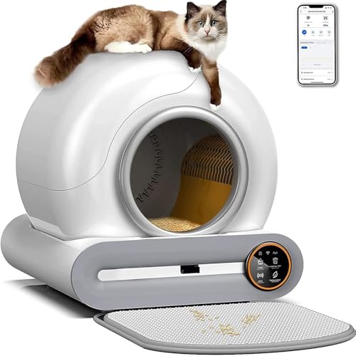 Intelligente Katzentoilette, automatisch, extra groß, 65 l + 9 l, Anwendungskontrolle, selbstreinigende Katzentoilette mit Müllbeutel, Matten, einfache Reinigung Intelligente Katzentoilette, automatisch, extra groß, 65 l + 9 l, Anwendungskontrolle, selbstreinigende Katzentoilette mit Müllbeutel, Matten, einfache Reinigung von DSYYNAY
