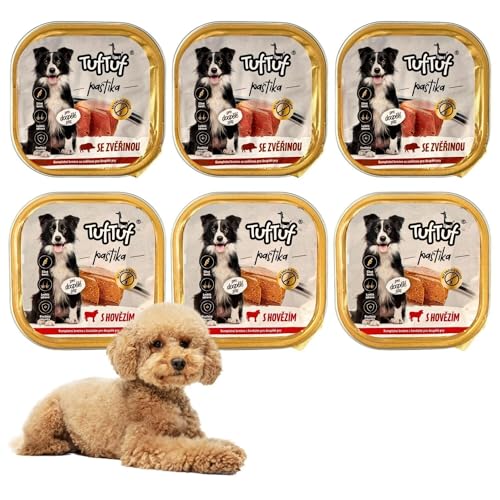 300g Pastete Mix Hundefutter Rind und Wild Nassfutter Aluschale Wildfleisch (x6) von DTP-SOFT