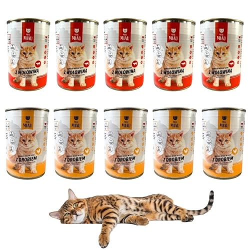 415g Katzenfutter Nassfutter alle Rasse Mix Geflügel Rind Stücke in Soße 400g (x10) von DTP-SOFT