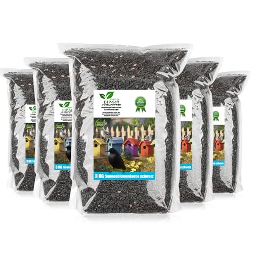 5X 3kg Sonnenblumenkerne schwarz Streufutter Vogelfutter Vögel Wildvögel Sonnenblumen im Doypack (15 kg) von DTP-SOFT