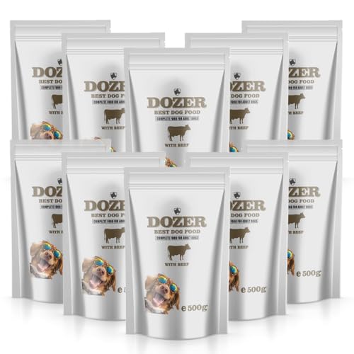 Dozer Hundefutter für Erwachsene Hunde | Komplette Nahrung mit Verschiedenen Fleischsorten (500g) | Natürlich & Nahrhaft | Hundefutter Nass (x 10, Rindfleisch) von DTP-SOFT