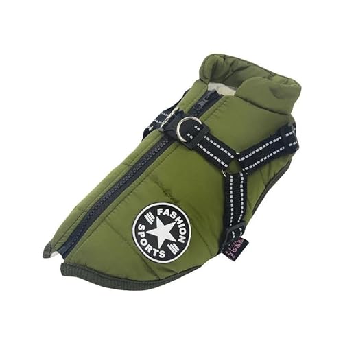 Chihuahua Französische Bulldogge Mops Labrador Jacke Kleidung Winter Warme Haustierjacke Mit Geschirr Outdoor Wind- Und wasserdichte Hundejacke Weiche Und Bequeme Haustierjacke,Grün,L von DTREEL