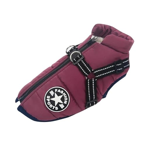 Chihuahua Französische Bulldogge Mops Labrador Jacke Kleidung Winter Warme Haustierjacke Mit Geschirr Outdoor Wind- Und wasserdichte Hundejacke Weiche Und Bequeme Haustierjacke,Lila,M von DTREEL