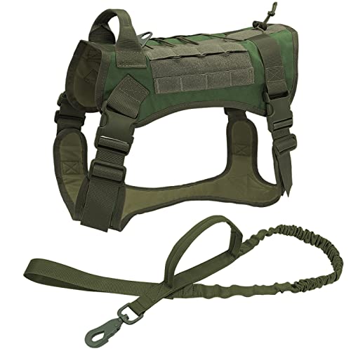 Deutscher Schäferhund, Bulldogge, Outdoor-Trainingsgeschirr Und Leine-Set, Militärisches Taktisches Hundegeschirr, Arbeitshundegeschirr, Weste, Verstellbares Haustiergeschirr,Grünes Set,M von DTREEL