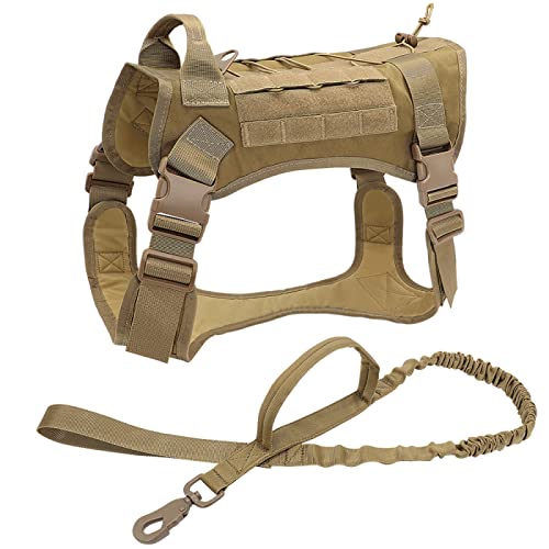Deutscher Schäferhund, Bulldogge, Outdoor-Trainingsgeschirr Und Leine-Set, Militärisches Taktisches Hundegeschirr, Arbeitshundegeschirr, Weste, Verstellbares Haustiergeschirr,Khaki-Set,M von DTREEL