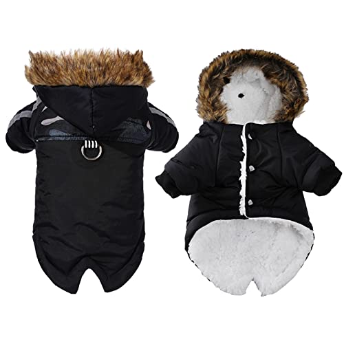 Herbst Winter Verdickter Warmer Hundemantel Kleidung Haustier Komfort Warme Manteljacke Chihuahua Yorkie Mops Labrador Wasserdichter Winddichter Kapuzenpullover Haustierjacke Kleidung,Schwar von DTREEL