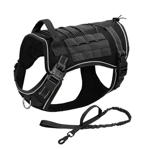 Reflektierendes Militärisches Taktisches Hundegeschirr Und Leine-Set Für Den Außenbereich, Keine Zug-Hundeweste, Arbeitshund, Robuste Nylon-Geschirrweste Für Mittelgroße Und Große Hunde, Deu von DTREEL