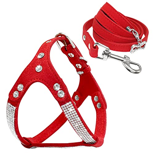 Set Aus Hundegeschirr Und Leine Mit Eingelegten Strasssteinen. Set Aus Hundegeschirr Und Leine Aus Weichem Wildleder Mit Kristallknochen-Anhänger. Haustiergeschirr Aus PU-Leder Für Kleine Bi Set Aus Hundegeschirr Und Leine Mit Eingelegten Strasssteinen. Set Aus Hundegeschirr Und Leine Aus Weichem Wildleder Mit Kristallknochen-Anhänger. Haustiergeschirr Aus PU-Leder Für Kleine Bi von DTREEL