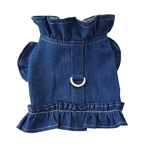 Sommer-Hundekleid Mit Leine, D-Ring, Cowboy-Hundebekleidung, Weste, Haustier-Jeanskleidung, Kleines Und Mittelgroßes Hunde-Chihuahua-Hemd, Yorkie-Mops-Kleid,Dunkelblau,M von DTREEL
