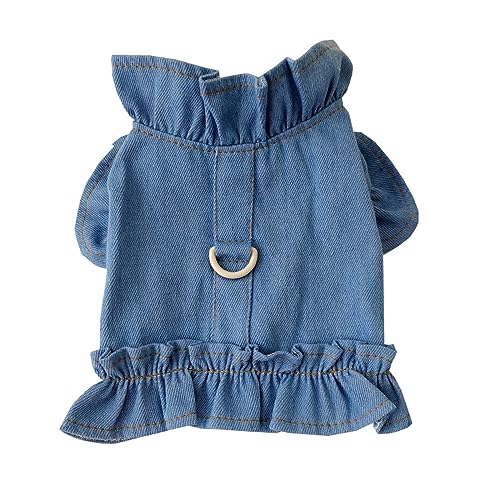 Sommer-Hundekleid Mit Leine, D-Ring, Cowboy-Hundebekleidung, Weste, Haustier-Jeanskleidung, Kleines Und Mittelgroßes Hunde-Chihuahua-Hemd, Yorkie-Mops-Kleid,hellblau,S von DTREEL
