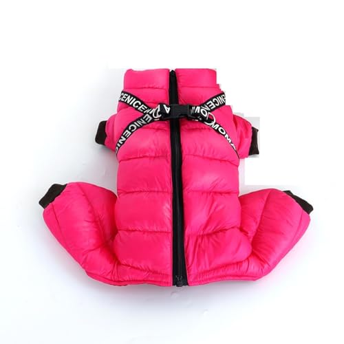Warme Winter-Hundekleidung, Superwarmer Haustier-Jackenmantel Mit Hosenträgern, Wasserdichter Und Winddichter Outdoor-Hundekleidung, Kapuzenpullover Für Chihuahua, Mops,Rosenrot,18 von DTREEL