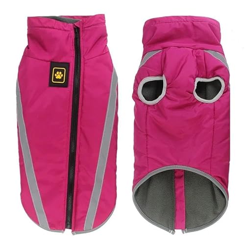 Winter Verdickte Und Warme Jacke Für Große Hunde, Wind- Und wasserdichte Outdoor-Hundejacke, Reflektierende Fleece-warme Haustierjacke,Rosenrot,5XL von DTREEL