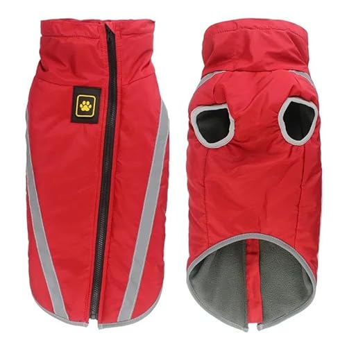 Winter Verdickte Und Warme Jacke Für Große Hunde, Wind- Und wasserdichte Outdoor-Hundejacke, Reflektierende Fleece-warme Haustierjacke,Rot,XL von DTREEL