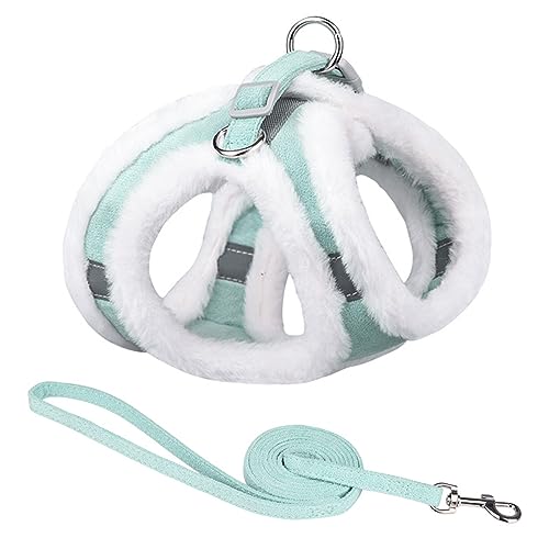 Winter Warm Pelz Haustier Hund Geschirr Leine Set Einstellbare Yorkshire Chihuahua Mops Geschirr Außen Reflektierende Hund Katze Training Geschirr Weste,E,XXS von DTREEL