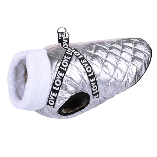 Winter Warme Haustier Mantel Weste Mode Hund Kleidung Geschirr Französisch Bulldogge Mops Chihuahua Mantel Kleidung Hund Warme Gemütliche Mantel Jacke,Silber,12 von DTREEL