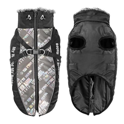 Winter Warme Haustierjacke Kleidung Outdoor Wind- Und wasserdichte Hundejacke Verdickte Warme Mittlere Und Große Hundegeschirr Jacke Kleidung,D,2XL von DTREEL