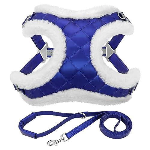 Winter-warmes Weiches Hundegeschirr-Leine-Set, Verstellbares Hunde-Katzengeschirr, Weste, Outdoor-Hundetrainingsgeschirr Und Leine-Set Für Chihuahua, Mops,Blau,XS von DTREEL