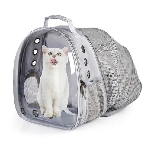 Katzen-Rucksack, erweiterbar, belüftet, transparent, für große Katzen, Wandern, Reisen, Outdoor, Fluggesellschaften zugelassener Rucksack (grau) von DUANY STORE