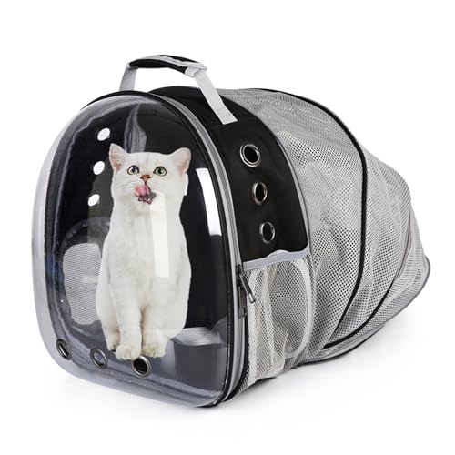 Katzen-Rucksack, erweiterbar, belüftet, transparent, für große Katzen, Wandern, Reisen, Outdoor, von Fluggesellschaften zugelassener Space Capsule-Rucksack, Schwarz von DUANY STORE
