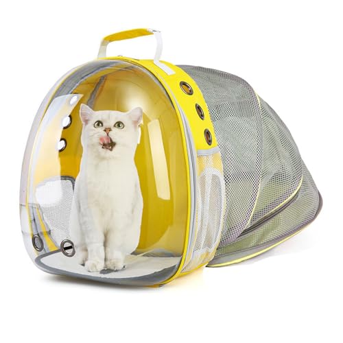 Katzen-Rucksack, erweiterbar, belüftet, transparent, für große Katzen, Wandern, Reisen, Outdoor, von Fluggesellschaften zugelassener Weltraum-Kapsel-Rucksack (Gelb) von DUANY STORE