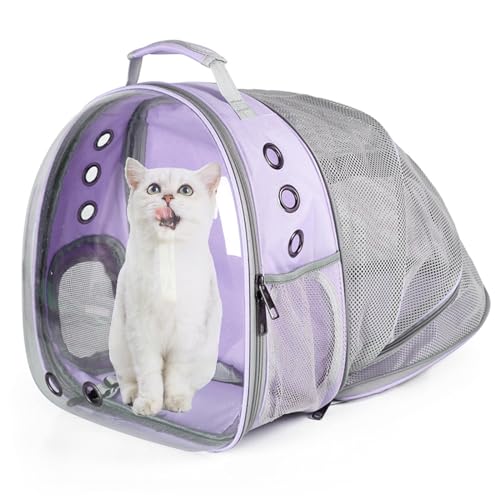 Katzen-Rucksack, erweiterbar, belüftet, transparent, für große Katzen, Wandern, Reisen, Outdoor, von Fluggesellschaften zugelassener Weltraum-Kapsel-Rucksack (Lila) von DUANY STORE