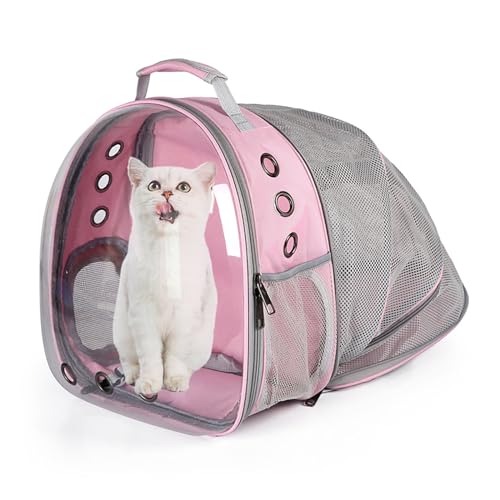 Katzen-Rucksack, erweiterbar, belüftet, transparent, für große Katzen, Wandern, Reisen, Outdoor, von der Fluggesellschaft zugelassener Space Capsule-Rucksack (Rosa) von DUANY STORE