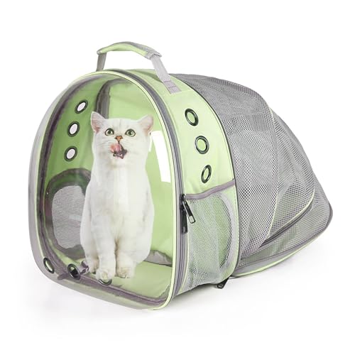Katzenrucksack, erweiterbar, belüftet, transparent, Haustier-Hunderucksack für große Katzen, Wandern, Reisen, Outdoor, von Fluggesellschaften zugelassener Weltraumkapsel-Rucksack (grün) von DUANY STORE