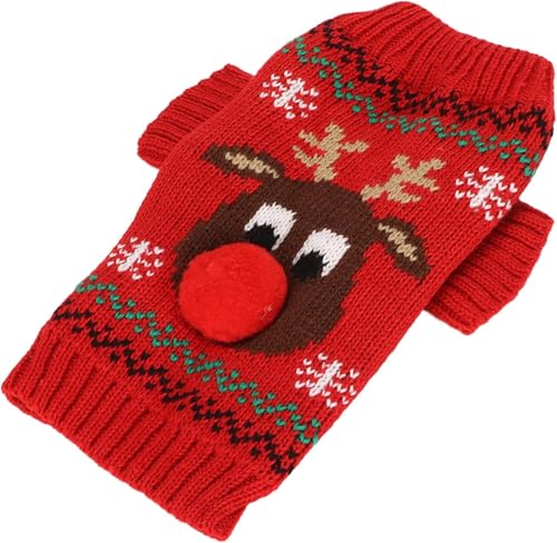 Hunde-Schneepullover, dicker Weihnachtspullover für Hunde, niedliches Elchmuster, Haustierpullover für kleine und mittelgroße Hunde, Rot, Größe L von DUANxiaoyanK