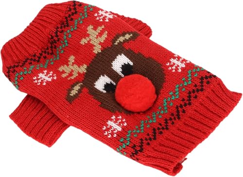 Hunde-Schneepullover, dicker Weihnachtspullover für Hunde, niedliches Elchmuster, Haustierpullover für kleine und mittelgroße Hunde, Rot, Größe S von DUANxiaoyanK