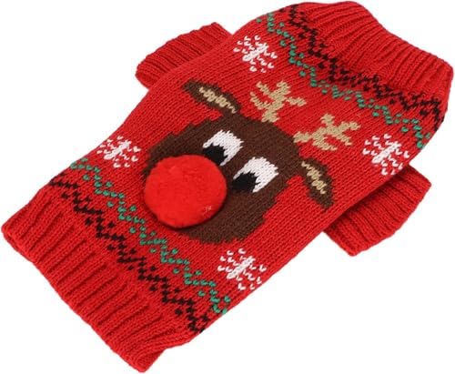 Hunde-Schneepullover, dicker Weihnachtspullover für Hunde, niedliches Elchmuster, Haustierpullover für kleine und mittelgroße Hunde (Rot, Größe XS) von DUANxiaoyanK