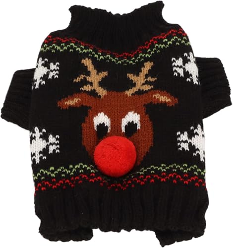 Hunde-Schneepullover, dicker Weihnachtspullover für Hunde, niedliches Elchmuster, Haustierpullover für kleine und mittelgroße Hunde (Schwarz, Größe M) von DUANxiaoyanK