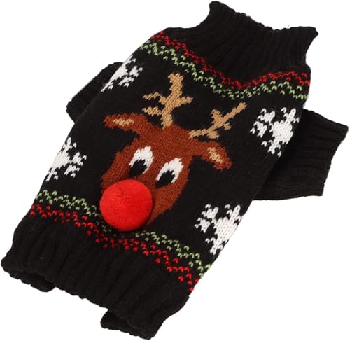 Hunde-Schneepullover, verdickter Weihnachtspullover für Hunde, niedliches Elchmuster, Haustierpullover für kleine und mittelgroße Hunde (Schwarz, Größe L) von DUANxiaoyanK