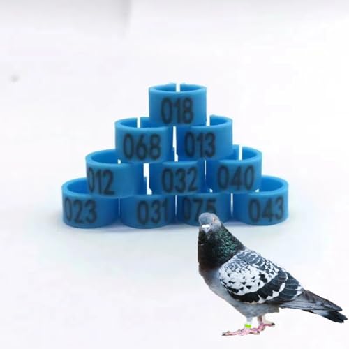 DUBTEDHOU Vogelbeine mit Ringen, 100/200er-Packung Clip-On-Vogelbeinringe aus Kunststoff mit Nummer 01-100/200, 8 mm oder 10 mm, 9 Farben(Blue,10毫米100pc) von DUBTEDHOU