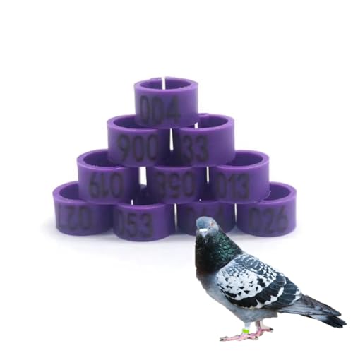 DUBTEDHOU Vogelbeine mit Ringen, 100/200er-Packung Clip-On-Vogelbeinringe aus Kunststoff mit Nummer 01-100/200, 8 mm oder 10 mm, 9 Farben(Purple,10毫米100pc) von DUBTEDHOU