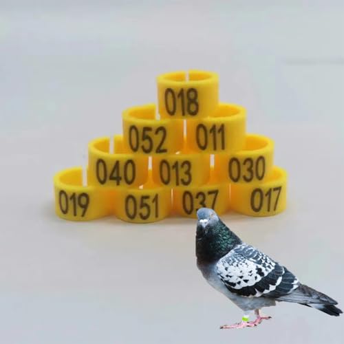 DUBTEDHOU Vogelbeine mit Ringen, 100/200er-Packung Clip-On-Vogelbeinringe aus Kunststoff mit Nummer 01-100/200, 8 mm oder 10 mm, 9 Farben(Yellow,8毫米200pc) von DUBTEDHOU