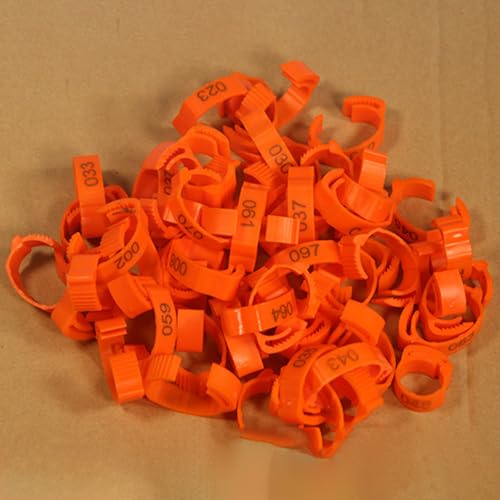 DUBTEDHOU Vogelbeine mit Ringen, Nummerierte Geflügelbeinringe aus Kunststoff, Mehrfarbig, 100/200 Stück(Orange,100 Pieces) von DUBTEDHOU