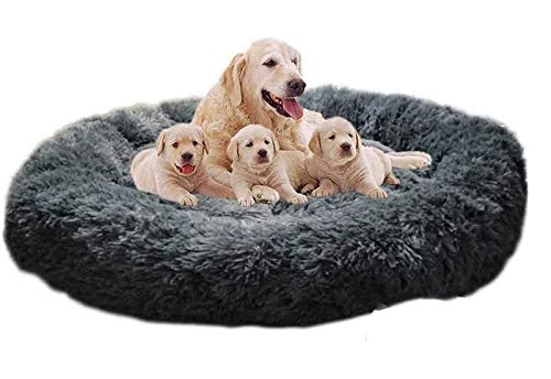 DUCHEN Weiches Hundebett kuscheliges Haustierbett Korb Donut Hundehöhle Kuschelkissen Warme Bequeme Hundesofa für Mittelgroße und Große Hunde L-80cm von DUCHEN