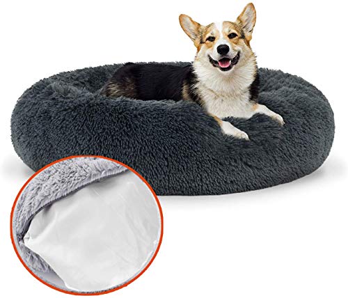 Deluxe Runden Hunde Bett Haustier Nest für Hunde und Katzen, mit Reißverschluss Weiches Donut Hundekissen,Flauschig Hundebett rutschfeste Unterseite von DUCHEN