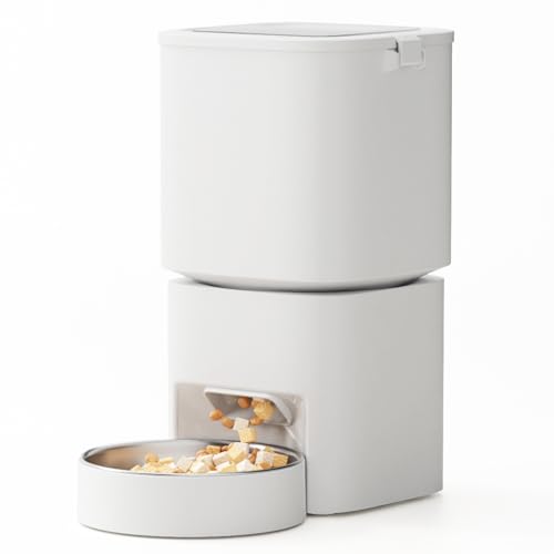 DUDUPET Futterautomat Katze, 5L Großes Fassungsvermögen, Intelligenter Katzenfutter Automat, Einfache Bedienung, 1-10 Mahlzeiten pro Tag, Futterspender für Katzen und Hunde (Weiß) von DUDUPET