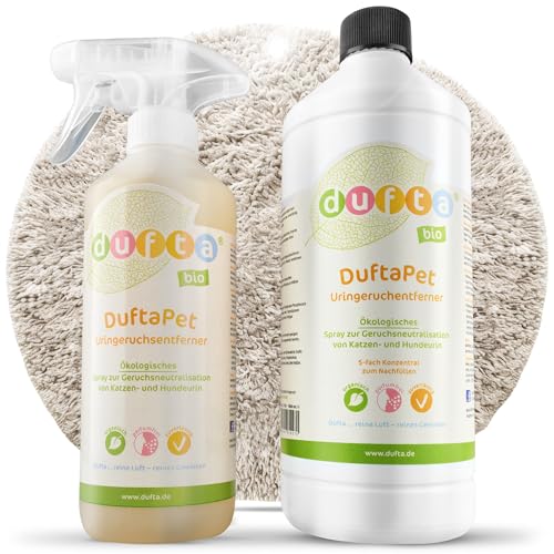 DuftaPet Geruchsneutralisierer Set 1x500ml und 1x1l Konzentrat=10x500ml gegen Tiergerüche, Urin & Erbrochenes – Ideal für Teppiche, Polster, Böden & Tierbereiche – Bis zu 10 Flaschen Spray DuftaPet Geruchsneutralisierer Set 1x500ml und 1x1l Konzentrat=10x500ml gegen Tiergerüche, Urin & Erbrochenes – Ideal für Teppiche, Polster, Böden & Tierbereiche – Bis zu 10 Flaschen Spray von dufta