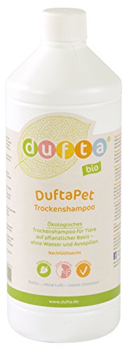 DuftaPet Trockenshampoo für Haustiere 1000 ml Nachfüllflasche. Fellreiniger; Biologisch – umweltfreundlich – vegan von DUFTA