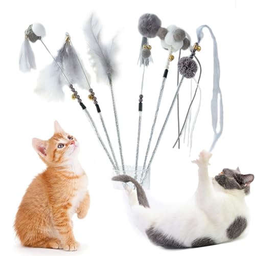 DUJIAOSHOU Interaktives Katzenspielzeug, interaktives Federspielzeug, mit Quaste und Glocke, 6 Stück DUJIAOSHOU Interaktives Katzenspielzeug, interaktives Federspielzeug, mit Quaste und Glocke, 6 Stück von DUJIAOSHOU