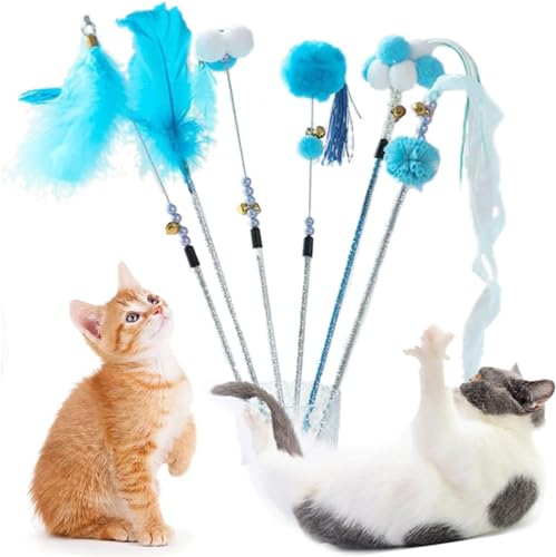 DUJIAOSHOU Interaktives Katzenspielzeug, interaktives Federspielzeug, mit Quaste und Glocke, 6 Stück DUJIAOSHOU Interaktives Katzenspielzeug, interaktives Federspielzeug, mit Quaste und Glocke, 6 Stück von DUJIAOSHOU