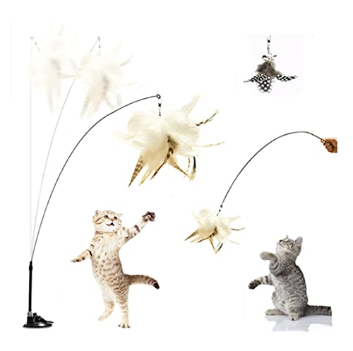 DUJIAOSHOU Katzenfederspielzeug, interaktives Katzenspielzeug, lustiger Katzenstab mit Langer Stange, leistungsstarker Saugnapf, selbstheilender Hand-Dual-Use (1Stück) von DUJIAOSHOU