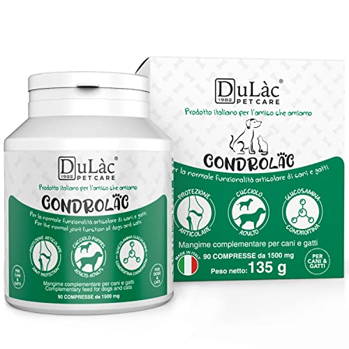 Dulàc - Gelenktabletten für Hunde und Katzen - CONDROLÀC 90 tab Made in Italy - Reich an Kondroprotektoren (Glucosamin 37%, Chondroitin 14,8%) + Mangan - Für Hunde und Katzen Welpen und Erwachsene von DULÀC FARMACEUTICI 1982